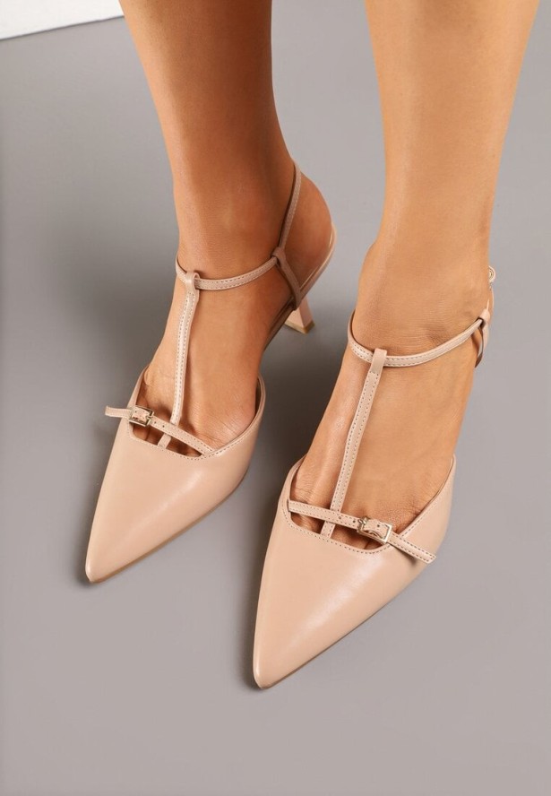 Beżowe Sandały Typu Slingback Ozdobione Paskiem Nilavin