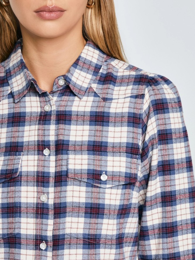 Koszula damska flanelowa w krate granatowo-beżowa Indina 401