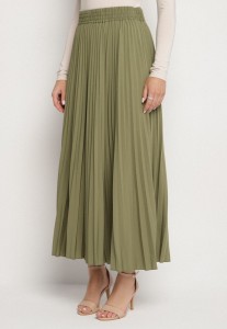 Jasnozielona Spódnica Plisowana o Rozkloszowanym Kroju z Gumką w Talii Sarlimi