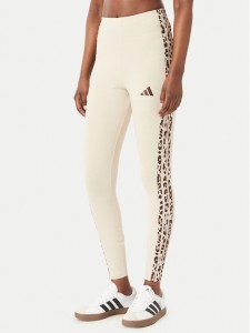 adidas Legginsy Seasonal Essentials Animal Print 3-Stripes KR7619 Beżowy jasny Slim Fit