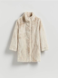 Płaszcz z imitacji futra - złamana biel