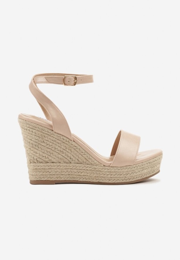 Beżowe Sandały Boho na Koturnie z Plecionki Telesenia
