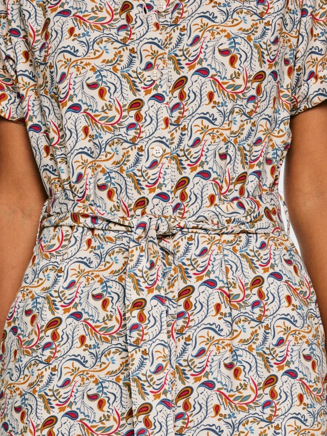 Sukienka damska midi z wiskozy z nadrukiem kremowa Nahai 103