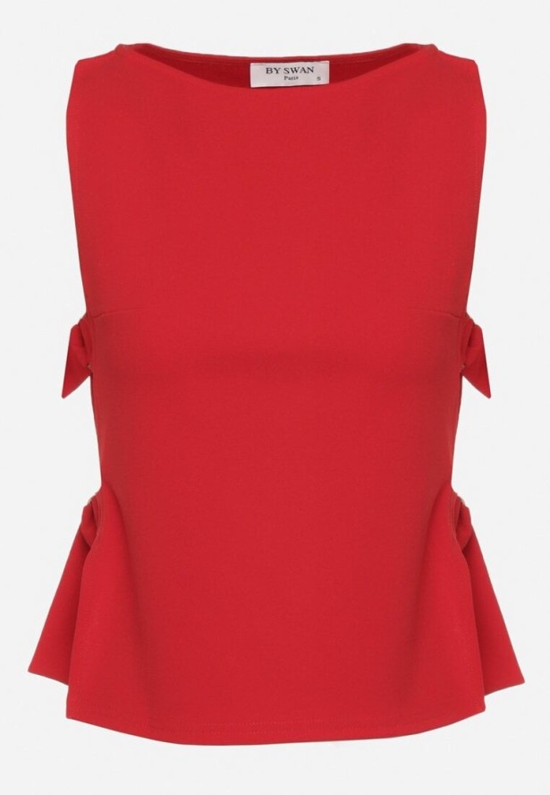 Czerwona Bluzka z Wiskozą i Wiązaniem po Bokach Savienne