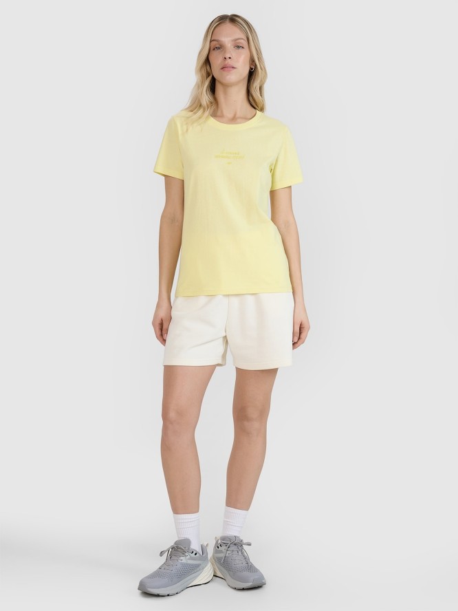 4F T-shirt regular z nadrukiem damski - żółty XL
