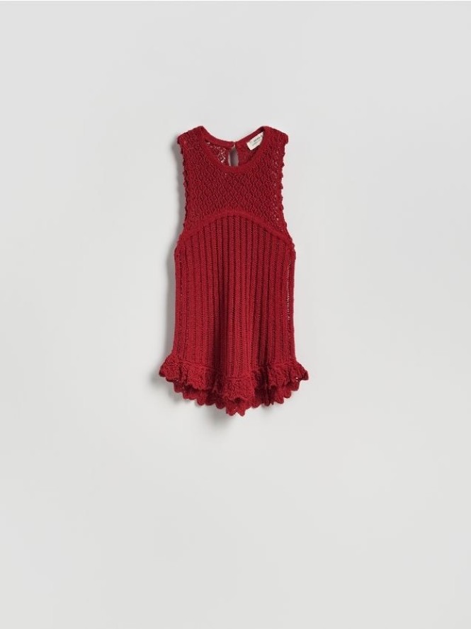 Ażurowy top ze splotem - intenstywna czerwień