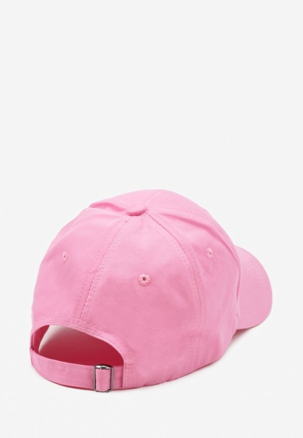 Różowa Czapka z Daszkiem z Bawełny Zdobiona Haftowanym Napisem Reiloris