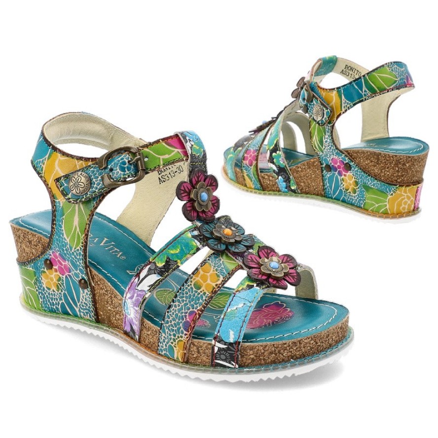 Niebieskie Sandały Laura Vita Eleganckie Obuwie Damskie