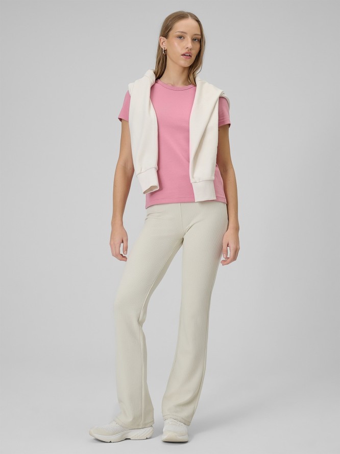 4F T-shirt slim gładki damski - różowy XXL