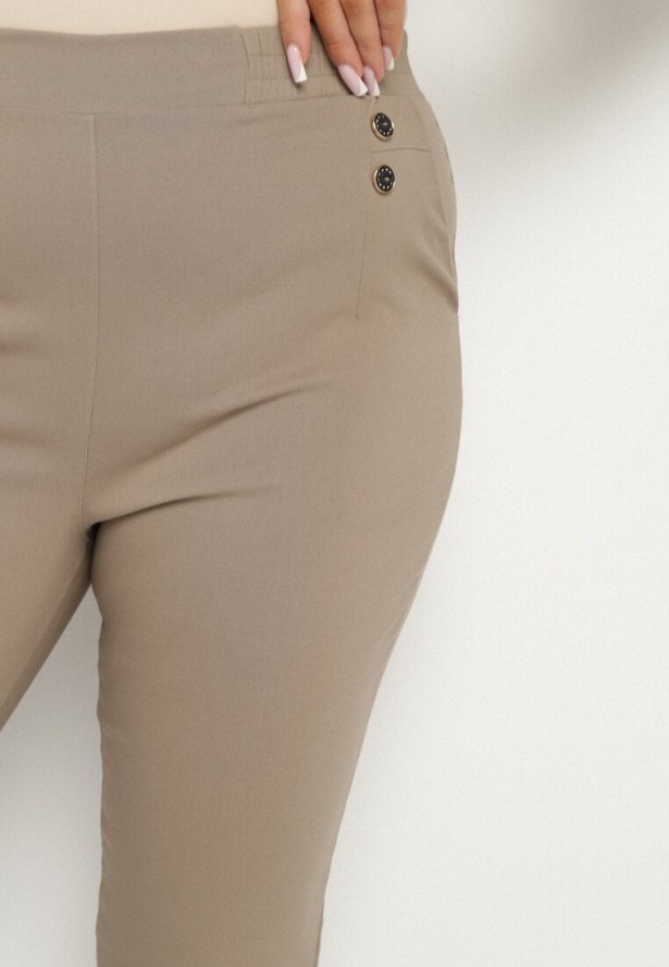 Ciemnobeżowe Spodnie z Wiskozą i Ozdobnymi Guzikami Tenzina