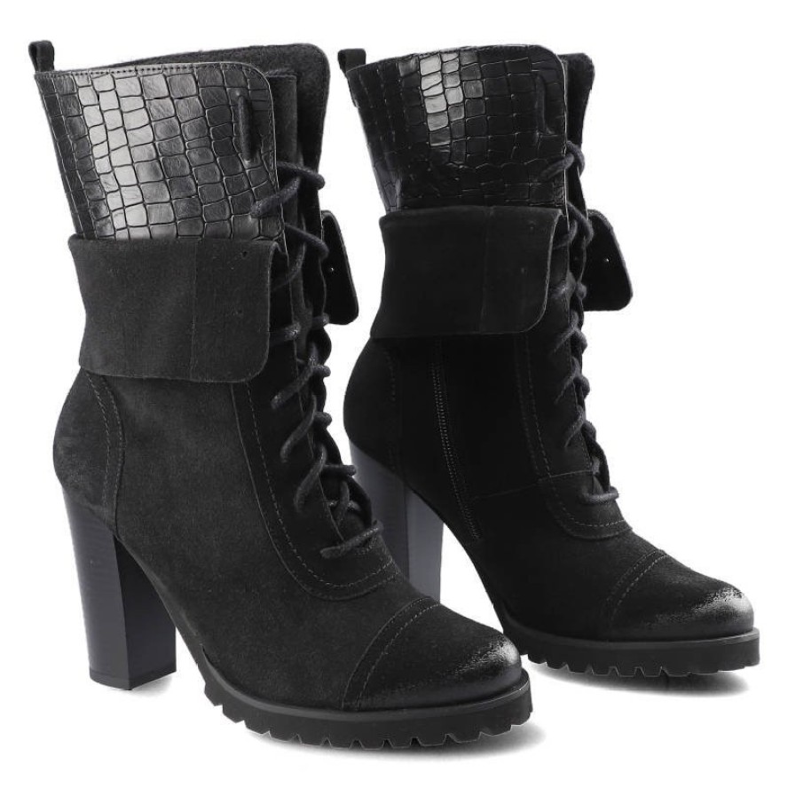 Czarne Botki Libero Damskie Buty Na Obcasie