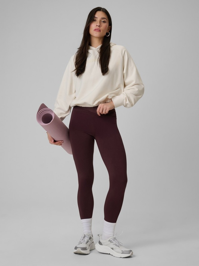 4F Bluza dresowa regular z kapturem damska - beżowa XL