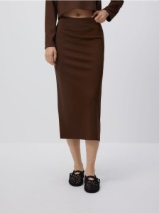 Spódnica midi z wiskozą - ciemnobrązowy