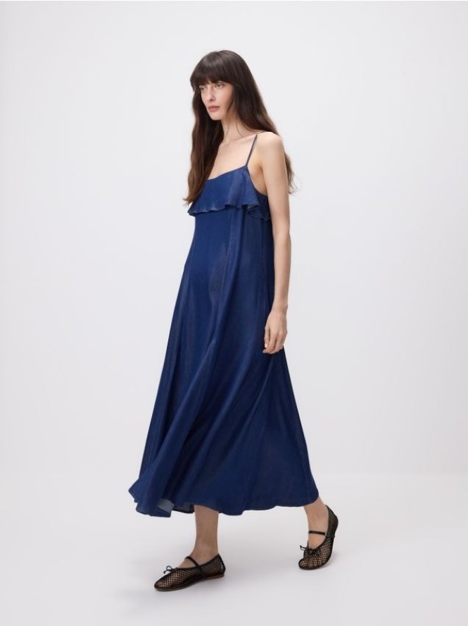 Sukienka midi z lyocellu - granatowy