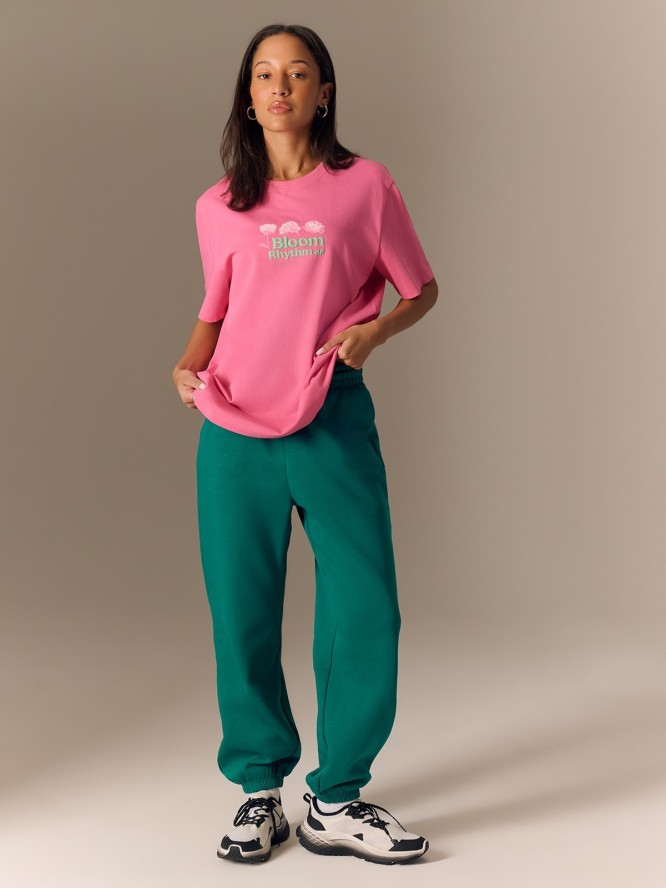 4F T-shirt loose z nadrukiem damski - różowy L