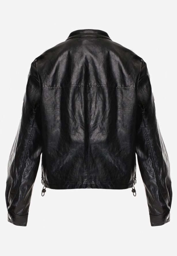 Czarna Kurtka Ramoneska Bomber z Kieszeniami z Klapami Nealira