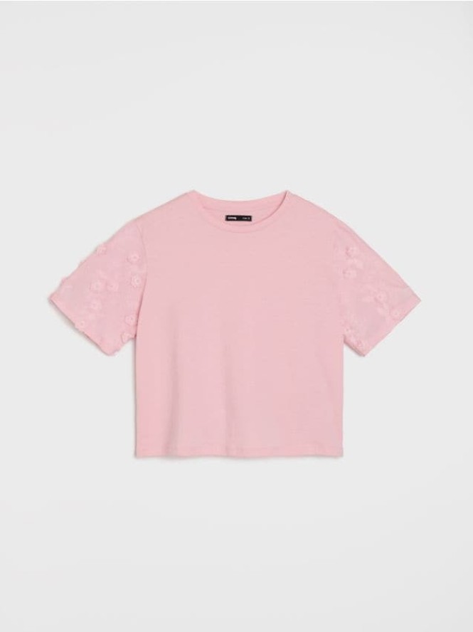 Bawełniana bluzka z haftem - różowy