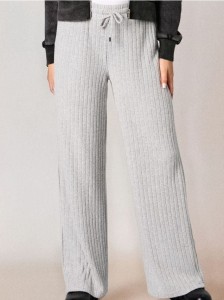 Prążkowane spodnie wide leg - szary