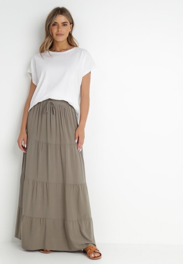 Ciemnozielona Rozkloszowana Spódnica z Bawełny Amalthea