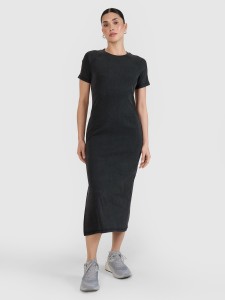 4F Sukienka midi z prążkowanej dzianiny damska - czarna XXL