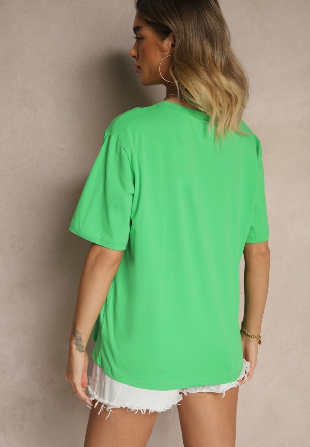 Zielony T-shirt z Bawełny Ozdobiony Brokatem Isadelle