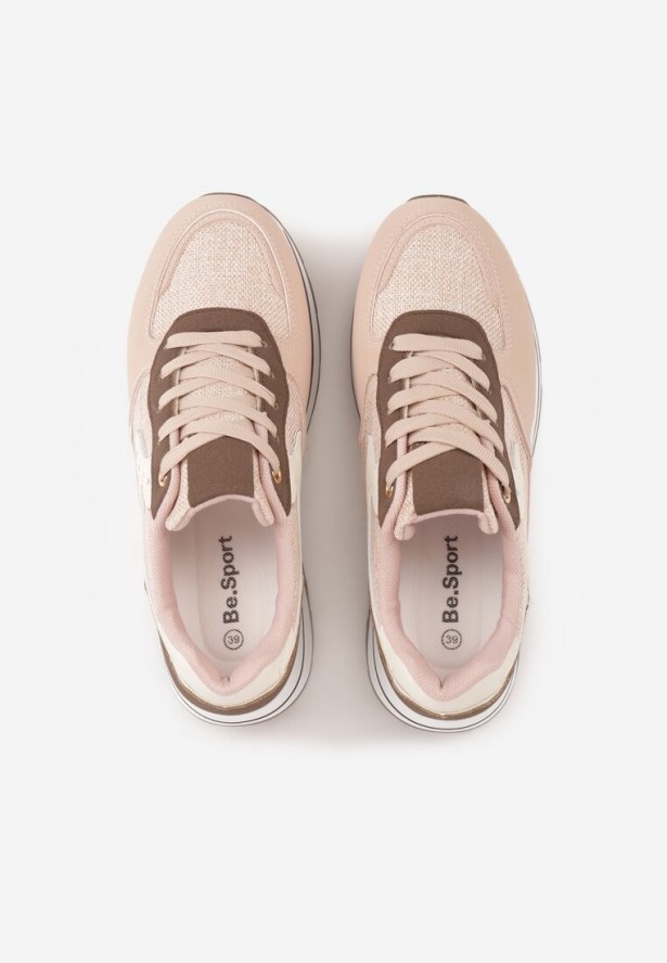 Różowe Sneakersy na Grubej Podeszwie z Perforacją i Tweedowymi Wstawkami Idaphyphe