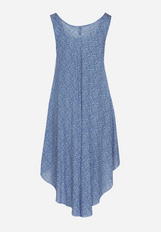 Niebieska Rozkloszowana Sukienka z Bawełny w Abstrakcyjny Wzór Ronive