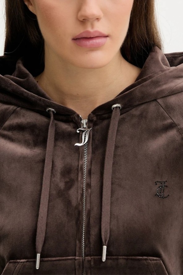 JUICY COUTURE Czekoladowa bluza damska Madison Outline Hoodie, Rozmiar S