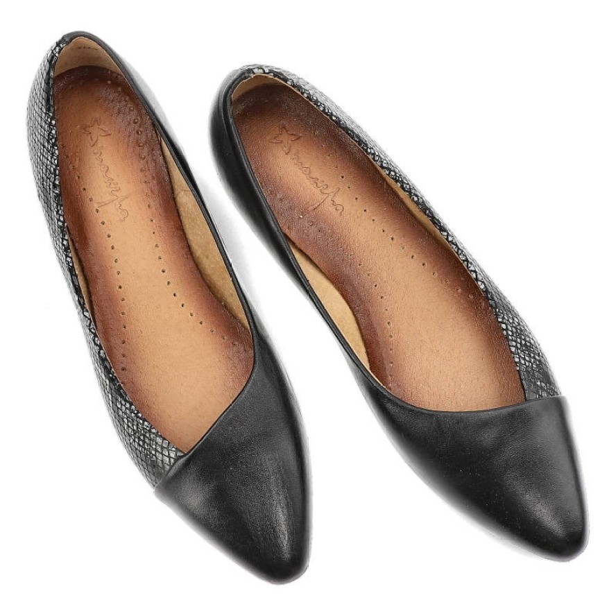 Czarne Baleriny Maciejka Wygodne Skórzane Półbuty