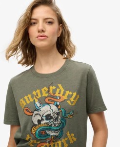 superdry Neo Trad Tattoo Relaxed T-Shirt damska bawełniana – Beetle Green Slub