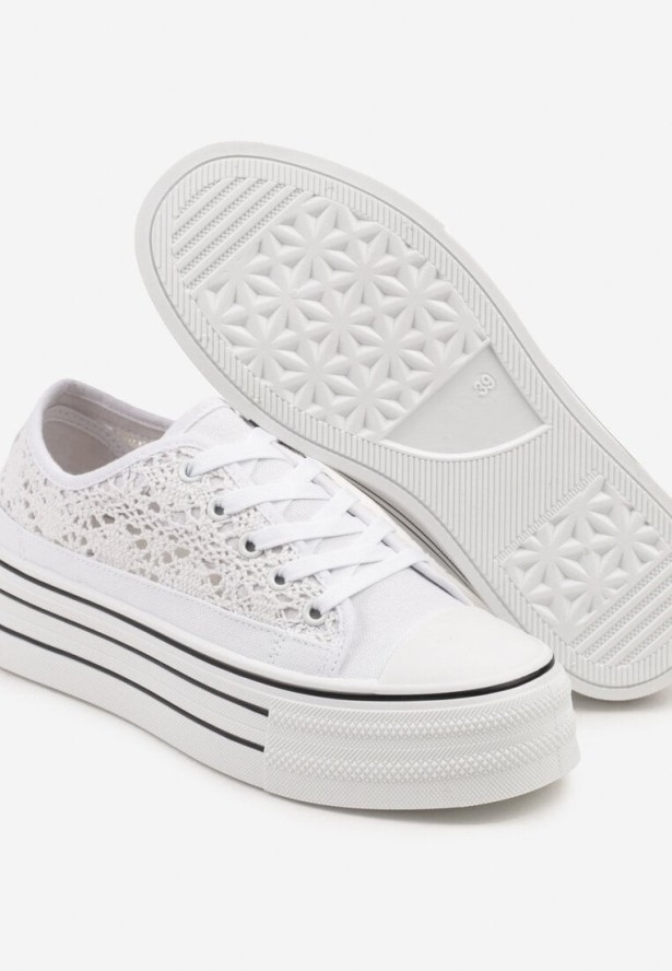 Białe Trampki na Grubej Podeszwie z Ażurową Cholewką Felariona