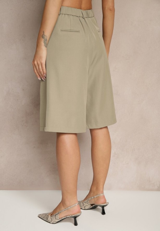 Jasnozielone Szerokie Szorty Typu Bermudy Zdobione Zakładkami Sonellea