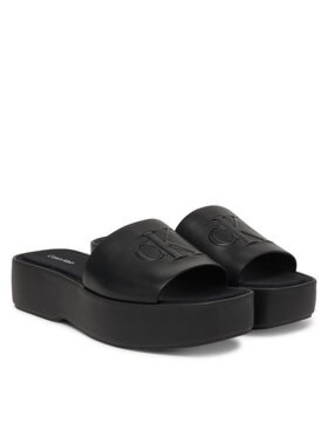 Calvin Klein Klapki Flatf Sndl Lth Mg HW0HW03026 Czarny