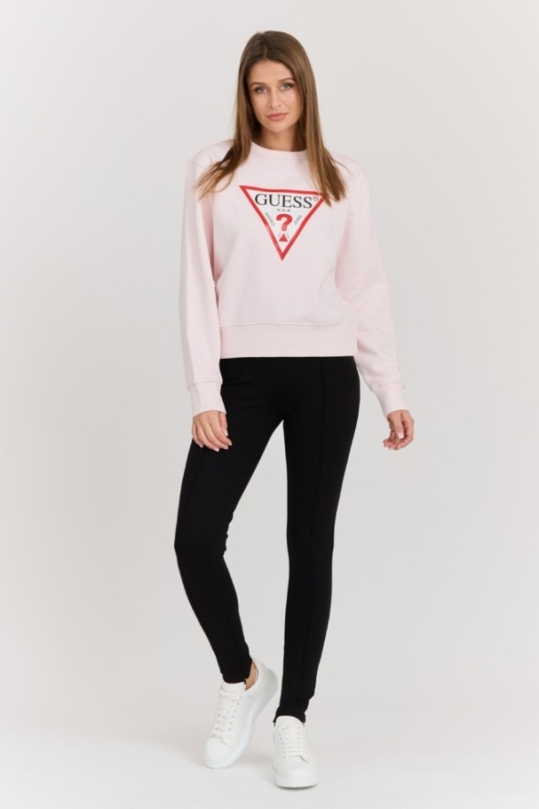 GUESS Różowa damska bluza z dużym logo Original Fleece, Rozmiar M