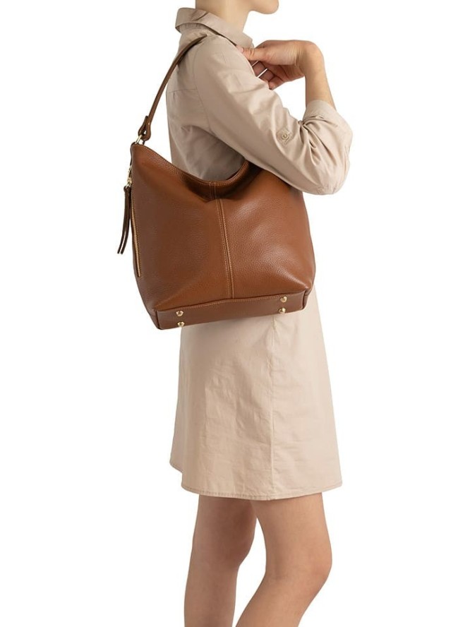 Lucca Baldi Skórzana torebka "Carrara" w kolorze jasnobrązowym - 36 x 28 x 12 cm rozmiar: onesize