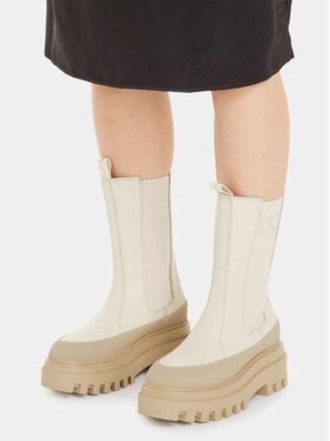Calvin Klein Jeans Sztyblety Flatform Chelsea Boot Lth Wn YW0YW01111 Écru