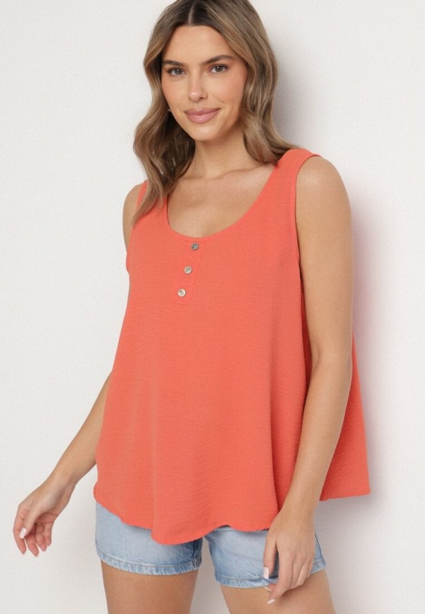 Pomarańczowy Top na Szerokich Ramiączkach Zdobiony Guzikami Jenadorea
