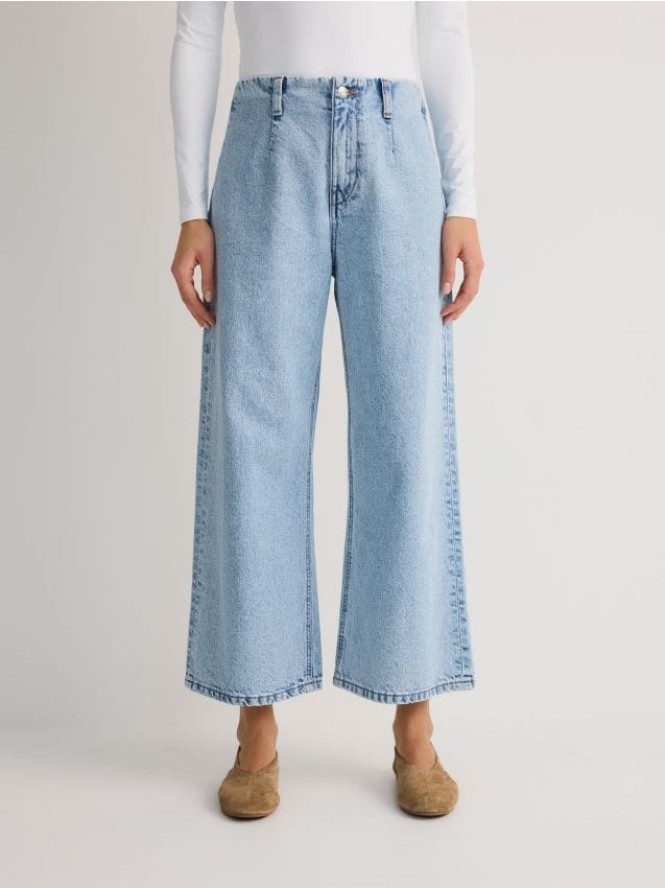 Jeansy culotte z wysokim stanem - niebieski