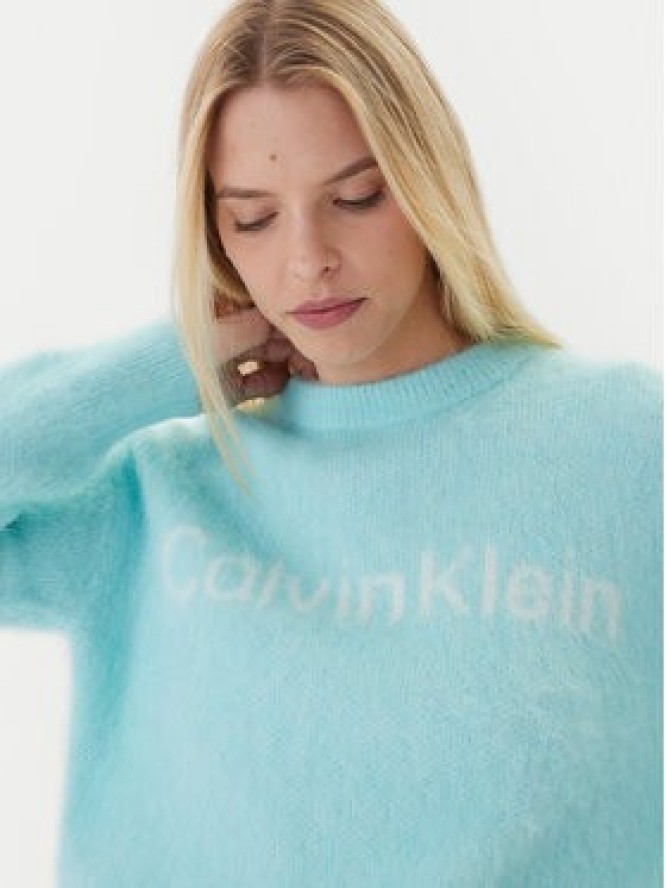 Calvin Klein Sweter LV044D359G Turkusowy Relaxed Fit