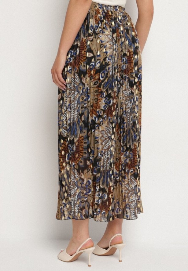 Czarna Plisowana Spódnica z Metalicznym Nadrukiem Firolene