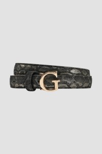 GUESS Czarny damski pasek z printem węża Adj Belt H30, Rozmiar XS
