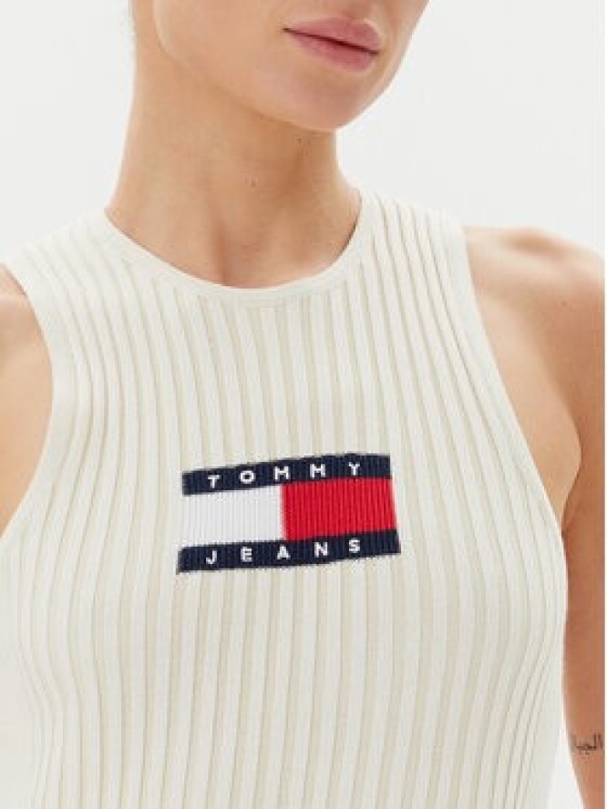 Tommy Jeans Sukienka dzianinowa DW0DW20877 Écru Slim Fit