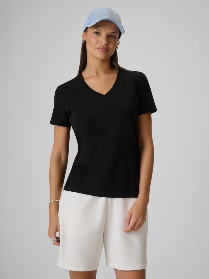 4F T-shirt regular gładki damski - czarny L