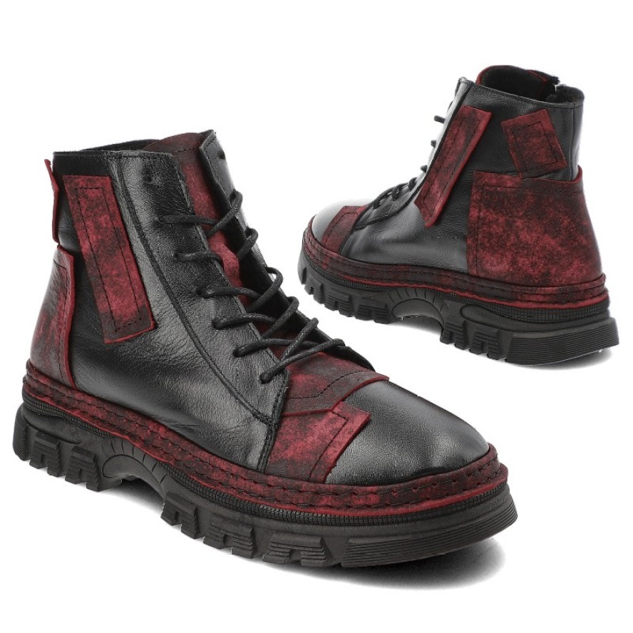 Czarne Botki Ravini Stylowe Obuwie Damskie Z Czerwonymi Wstawkami