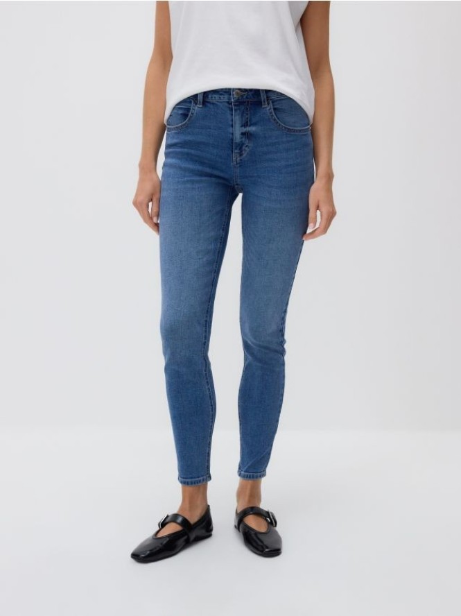 Jeansy slim mid rise - niebieski