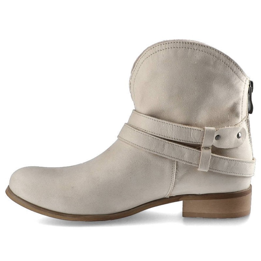 Beżowe Botki Pollonus Damskie Modne Buty Skórzane