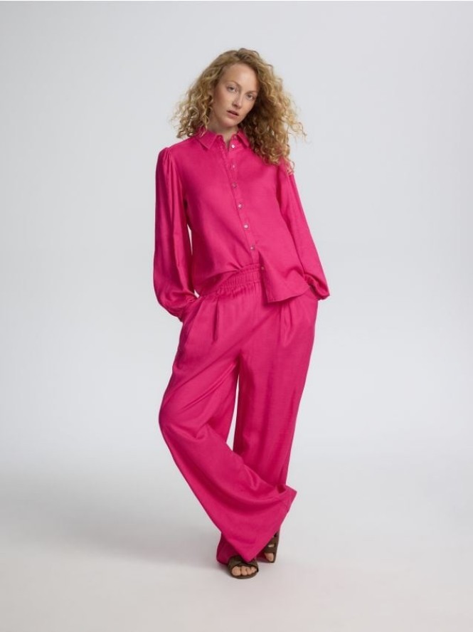 Szerokie spodnie z dodatkiem lnu - fuksja