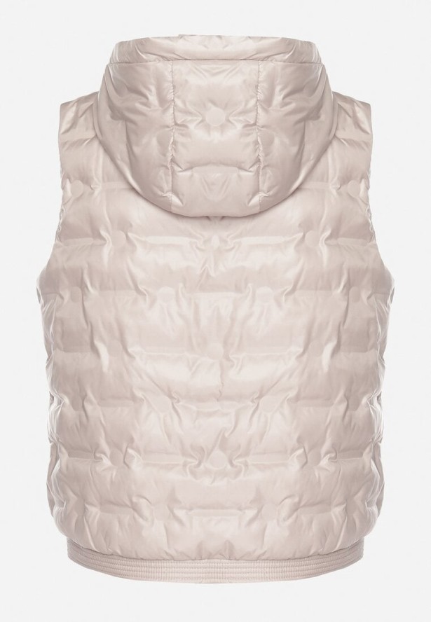 Beżowa Kamizelka z Pikowanymi Przeszyciami i Kapturem ze Ściągaczami Annivria