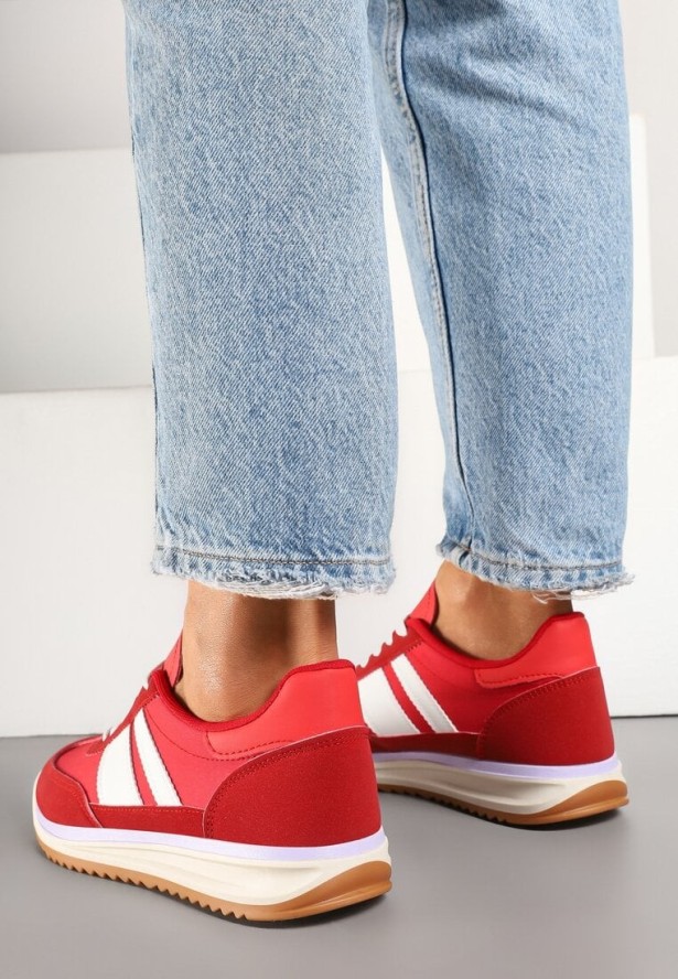 Czerwone Sneakersy Klasyczne Tenisówki z Przeszyciami Kelluria