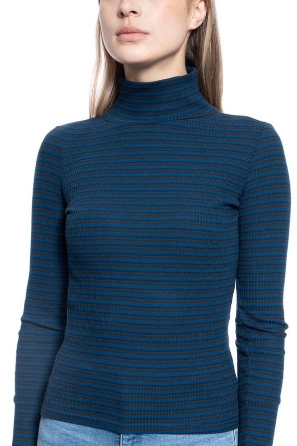 DAMSKI GOLF LEE LS STRIPED RIB TEE WASHED BLUE L40SYLLR 112108738